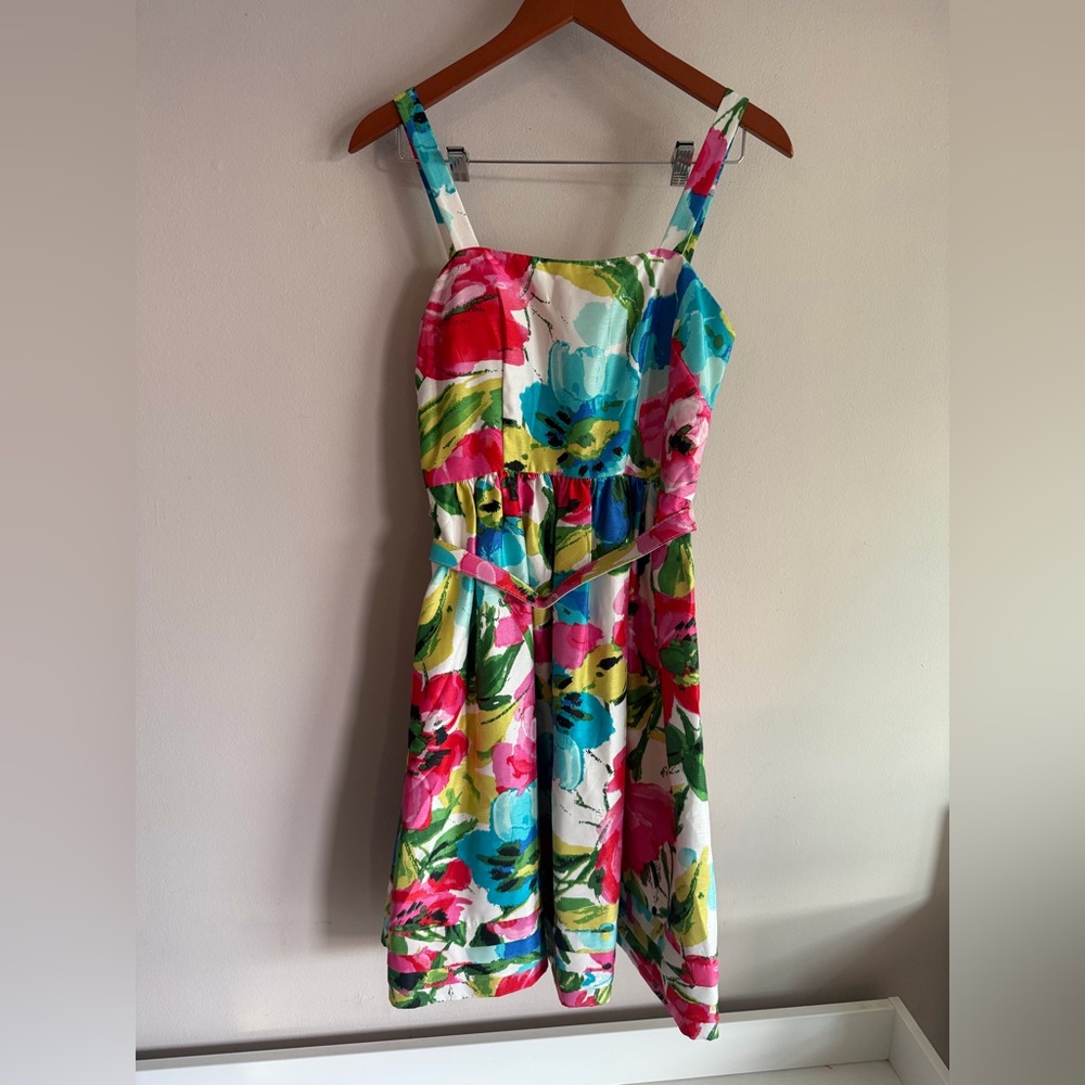 Eliza J New York Floral Watercolor Fit Flare Belted Sun Dress Womens 4‎ Multi